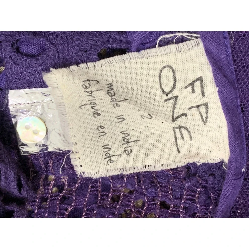 Free People FP One Purple Mixed Lace Mesh Mini Dress Smocked Waist Boho Size 2